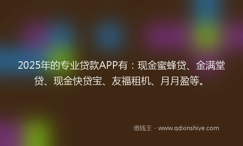 2025年的专业贷款APP有：现金蜜蜂贷、金满堂贷、现金快贷宝、友福租机、月月盈等。