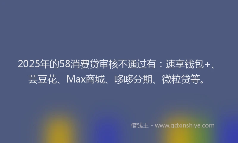 2025年的58消费贷审核不通过有：速享钱包+、芸豆花、Max商城、哆哆分期、微粒贷等。