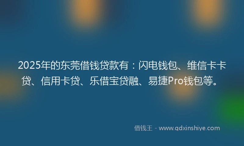 2025年的东莞借钱贷款有：闪电钱包、维信卡卡贷、信用卡贷、乐借宝贷融、易捷Pro钱包等。