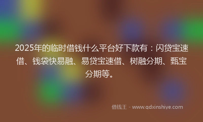 2025年的临时借钱什么平台好下款有：闪贷宝速借、钱袋快易融、易贷宝速借、树融分期、甄宝分期等。