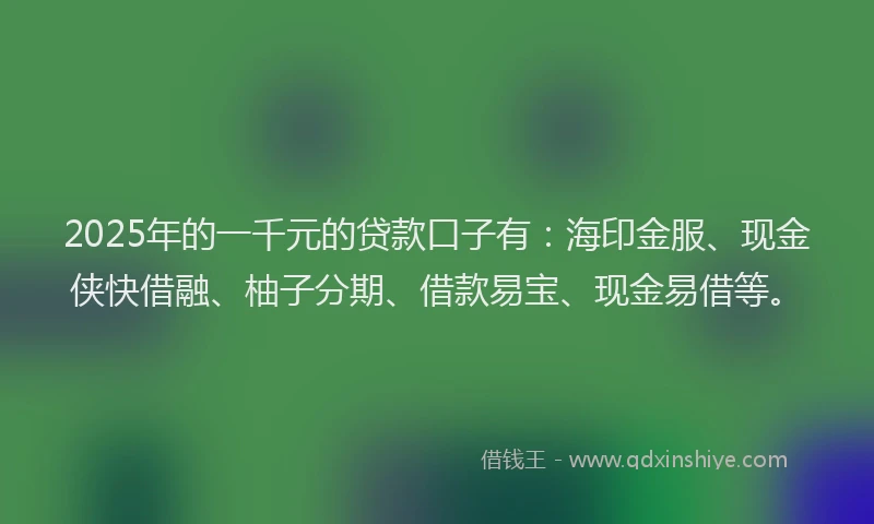 2025年的一千元的贷款口子有：海印金服、现金侠快借融、柚子分期、借款易宝、现金易借等。