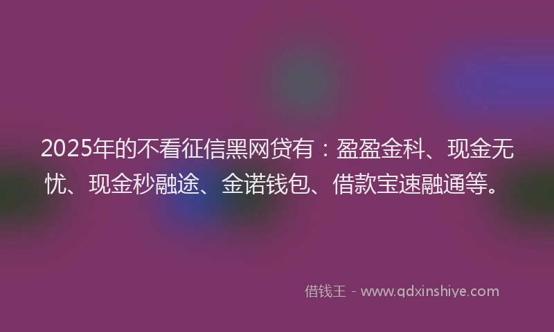 2025年的不看征信黑网贷有：盈盈金科、现金无忧、现金秒融途、金诺钱包、借款宝速融通等。