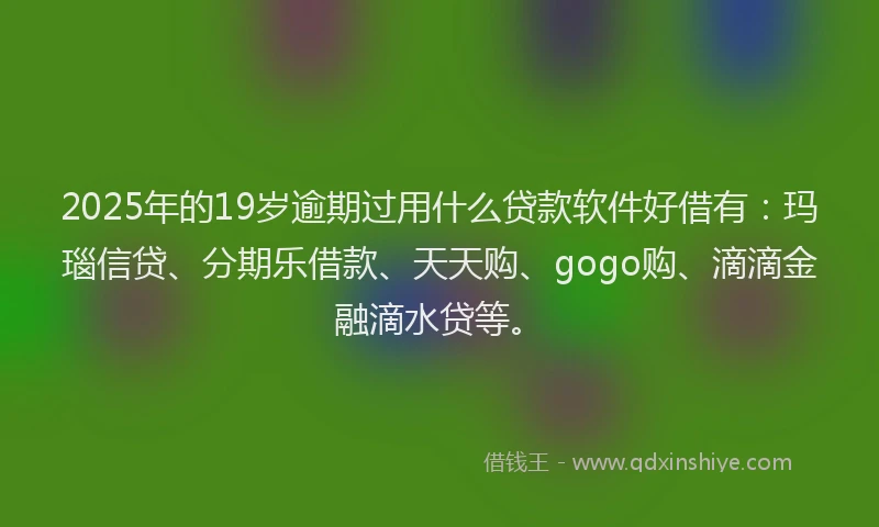 2025年的19岁逾期过用什么贷款软件好借有：玛瑙信贷、分期乐借款、天天购、gogo购、滴滴金融滴水贷等。
