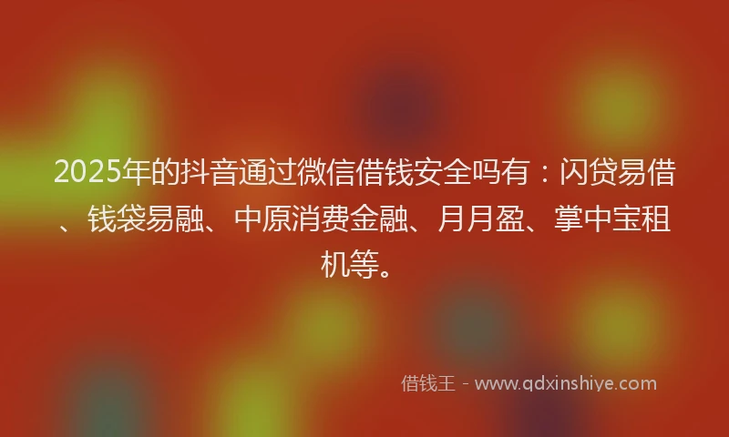 2025年的抖音通过微信借钱安全吗有：闪贷易借、钱袋易融、中原消费金融、月月盈、掌中宝租机等。