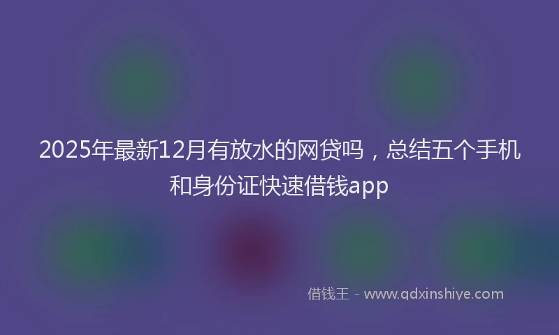 2025年最新12月有放水的网贷吗，总结五个手机和身份证快速借钱app