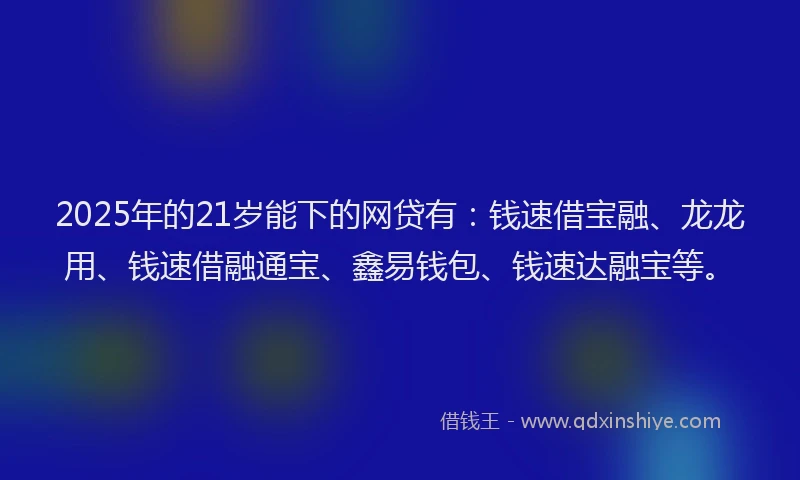 2025年的21岁能下的网贷有：钱速借宝融、龙龙用、钱速借融通宝、鑫易钱包、钱速达融宝等。