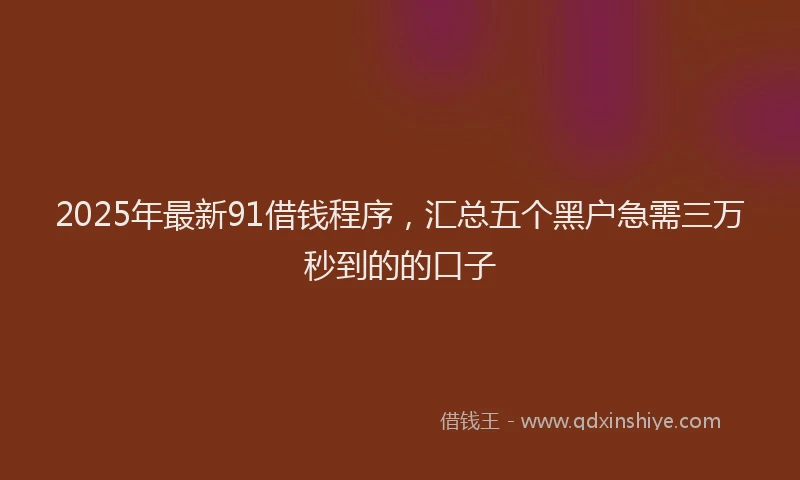2025年最新91借钱程序，汇总五个黑户急需三万秒到的的口子