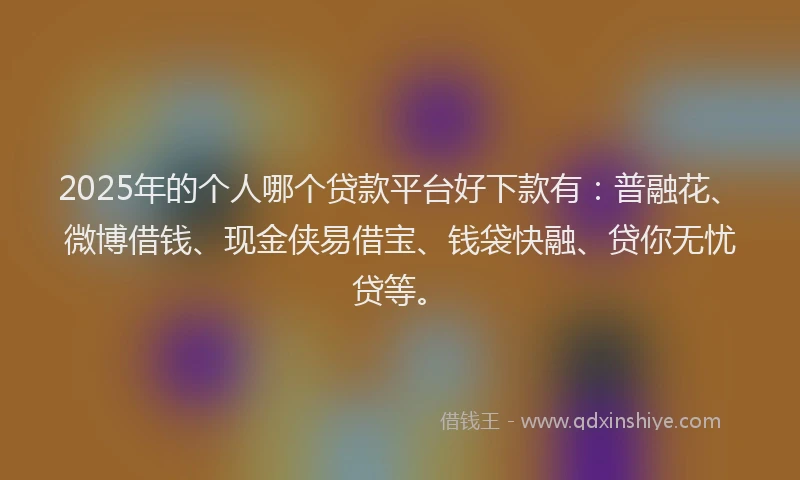 2025年的个人哪个贷款平台好下款有：普融花、微博借钱、现金侠易借宝、钱袋快融、贷你无忧贷等。
