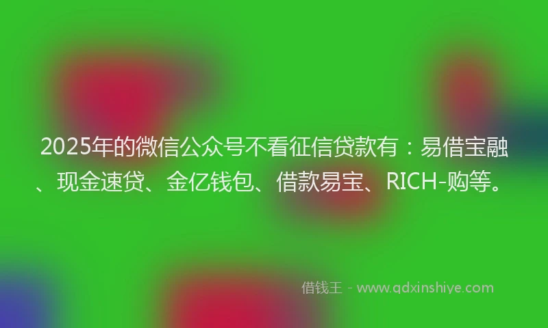 2025年的微信公众号不看征信贷款有：易借宝融、现金速贷、金亿钱包、借款易宝、RICH-购等。