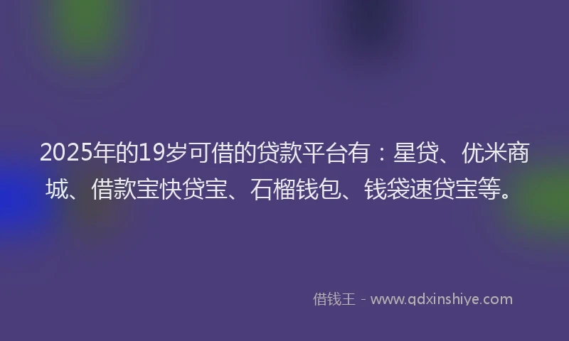 2025年的19岁可借的贷款平台有：星贷、优米商城、借款宝快贷宝、石榴钱包、钱袋速贷宝等。
