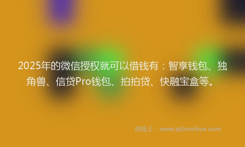 2025年的微信授权就可以借钱有：智享钱包、独角兽、信贷Pro钱包、拍拍贷、快融宝盒等。