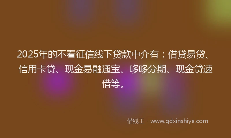 2025年的不看征信线下贷款中介有：借贷易贷、信用卡贷、现金易融通宝、哆哆分期、现金贷速借等。