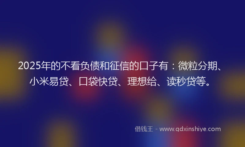 2025年的不看负债和征信的口子有：微粒分期、小米易贷、口袋快贷、理想给、读秒贷等。