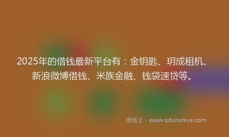 2025年的借钱最新平台有：金钥匙、玥成租机、新浪微博借钱、米族金融、钱袋速贷等。