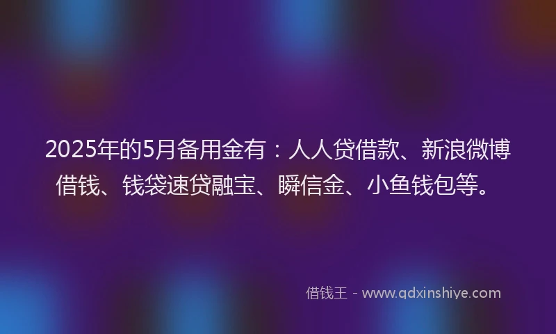 2025年的5月备用金有：人人贷借款、新浪微博借钱、钱袋速贷融宝、瞬信金、小鱼钱包等。