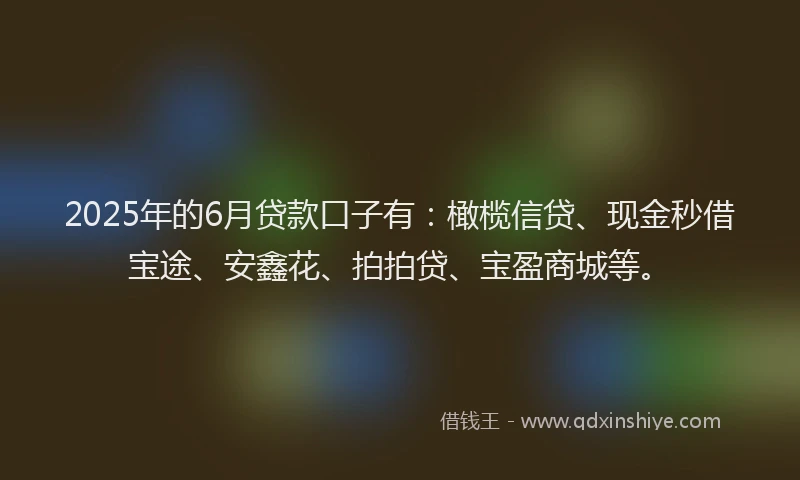 2025年的6月贷款口子有：橄榄信贷、现金秒借宝途、安鑫花、拍拍贷、宝盈商城等。