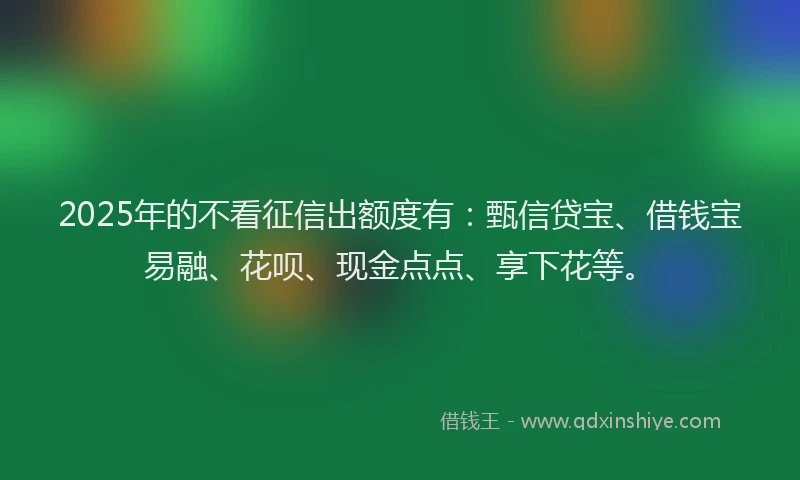 2025年的不看征信出额度有：甄信贷宝、借钱宝易融、花呗、现金点点、享下花等。