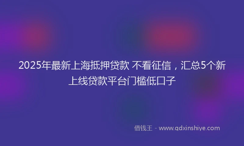 2025年最新上海抵押贷款 不看征信，汇总5个新上线贷款平台门槛低口子