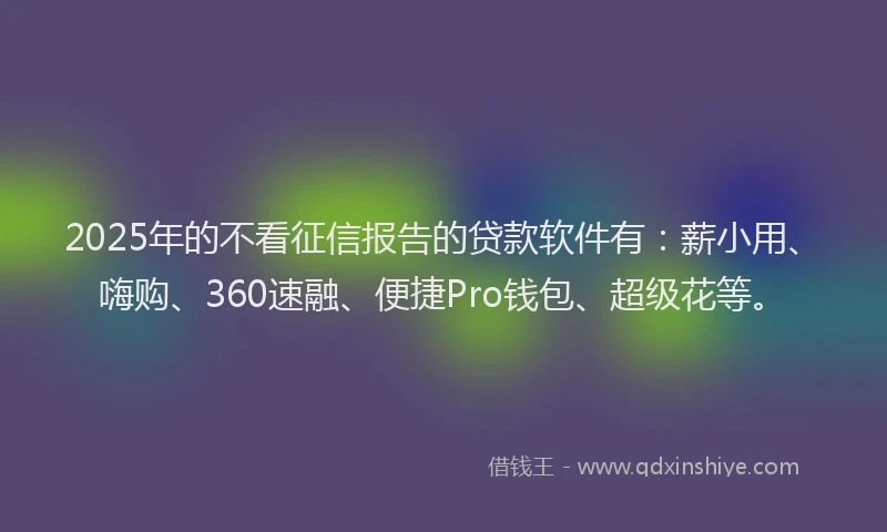 2025年的不看征信报告的贷款软件有：薪小用、嗨购、360速融、便捷Pro钱包、超级花等。