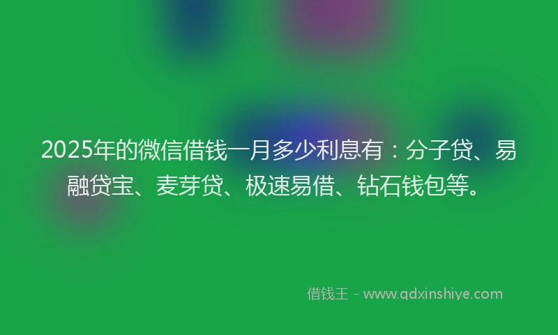 2025年的微信借钱一月多少利息有：分子贷、易融贷宝、麦芽贷、极速易借、钻石钱包等。