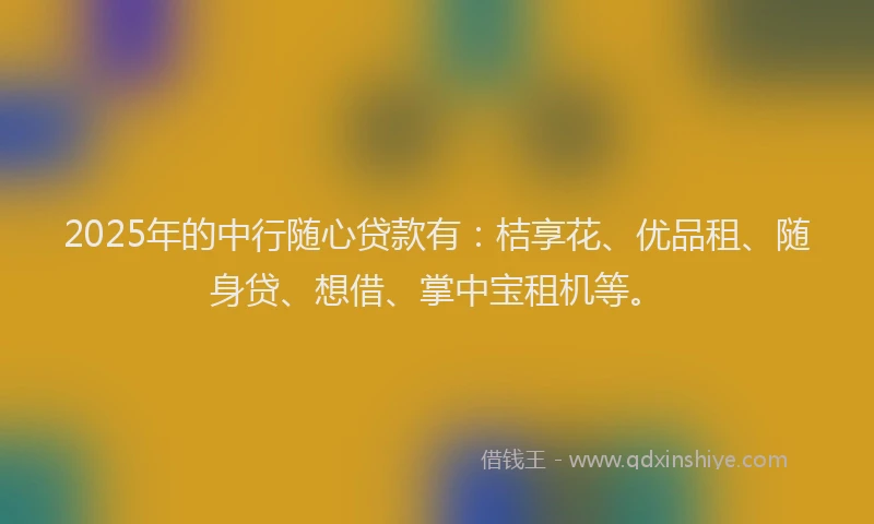 2025年的中行随心贷款有：桔享花、优品租、随身贷、想借、掌中宝租机等。