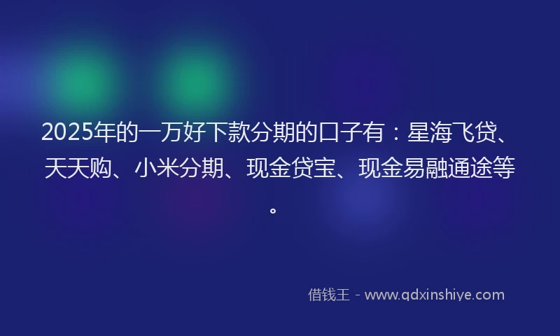 2025年的一万好下款分期的口子有：星海飞贷、天天购、小米分期、现金贷宝、现金易融通途等。