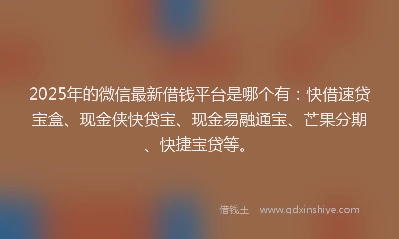 2025年的微信最新借钱平台是哪个有：快借速贷宝盒、现金侠快贷宝、现金易融通宝、芒果分期、快捷宝贷等。
