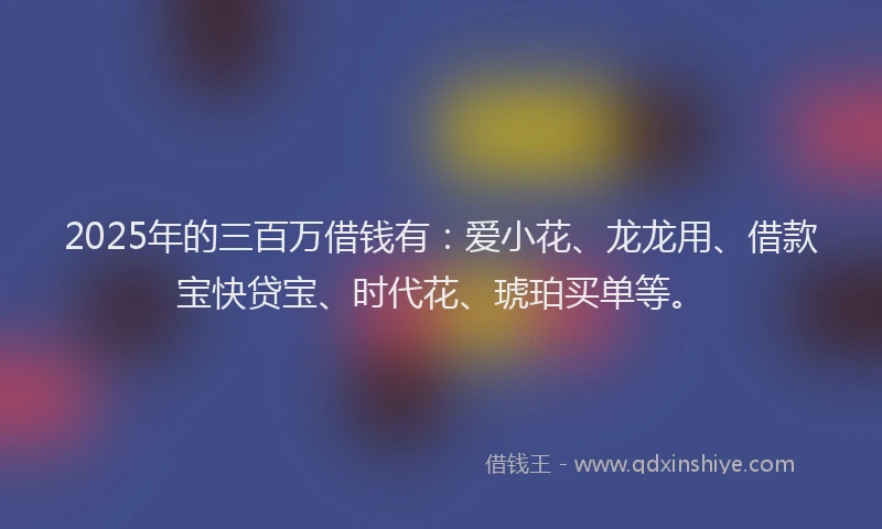 2025年的三百万借钱有：爱小花、龙龙用、借款宝快贷宝、时代花、琥珀买单等。