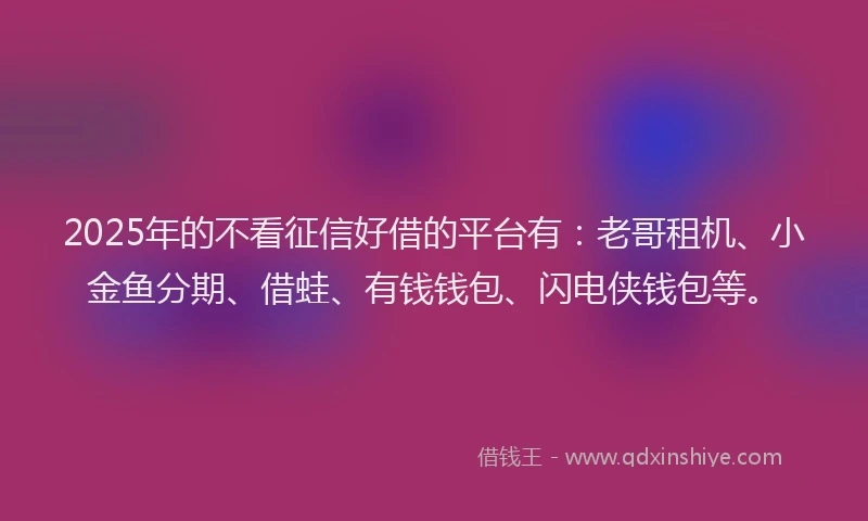 2025年的不看征信好借的平台有：老哥租机、小金鱼分期、借蛙、有钱钱包、闪电侠钱包等。