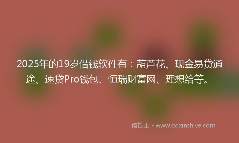 2025年的19岁借钱软件有：葫芦花、现金易贷通途、速贷Pro钱包、恒瑞财富网、理想给等。