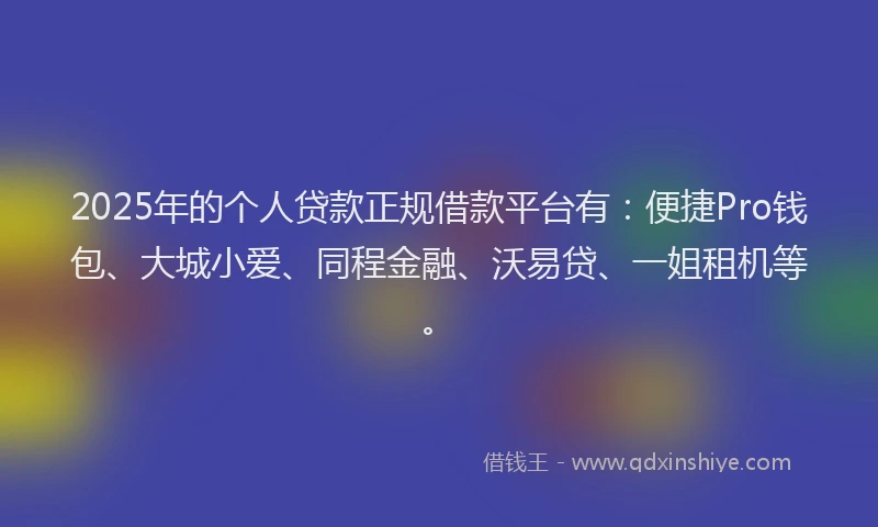 2025年的个人贷款正规借款平台有：便捷Pro钱包、大城小爱、同程金融、沃易贷、一姐租机等。