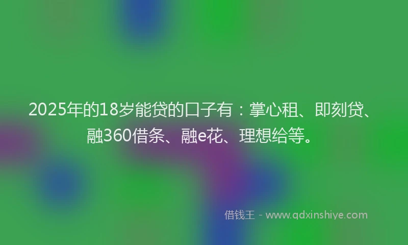 2025年的18岁能贷的口子有：掌心租、即刻贷、融360借条、融e花、理想给等。