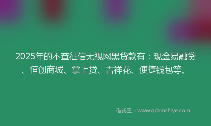 2025年的不查征信无视网黑贷款有：现金易融贷、恒创商城、掌上贷、吉祥花、便捷钱包等。