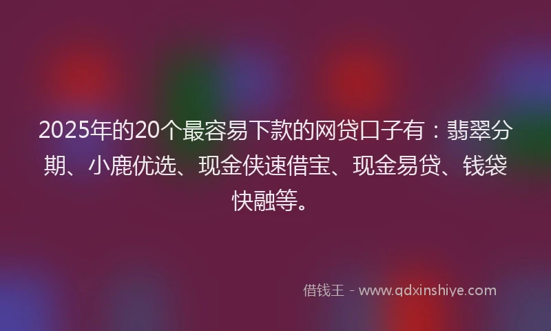 2025年的20个最容易下款的网贷口子有：翡翠分期、小鹿优选、现金侠速借宝、现金易贷、钱袋快融等。