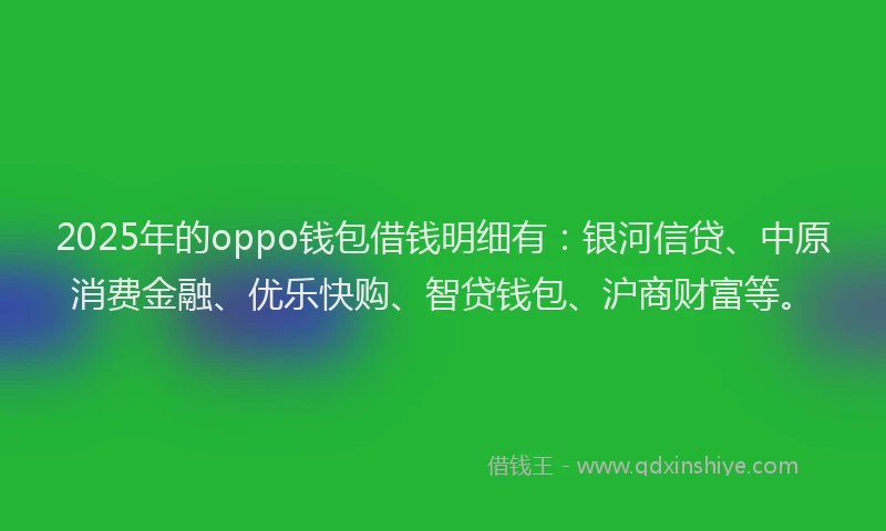 2025年的oppo钱包借钱明细有：银河信贷、中原消费金融、优乐快购、智贷钱包、沪商财富等。