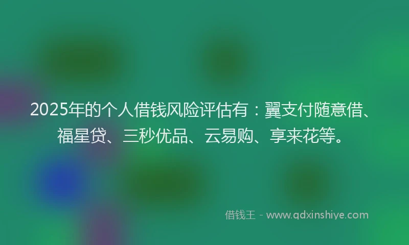 2025年的个人借钱风险评估有：翼支付随意借、福星贷、三秒优品、云易购、享来花等。