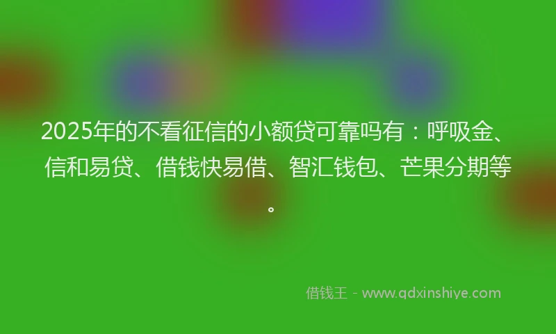 2025年的不看征信的小额贷可靠吗有：呼吸金、信和易贷、借钱快易借、智汇钱包、芒果分期等。