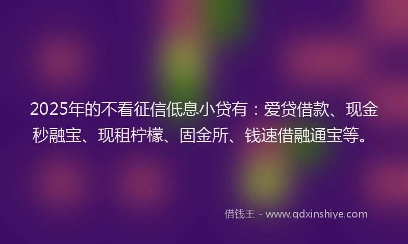 2025年的不看征信低息小贷有：爱贷借款、现金秒融宝、现租柠檬、固金所、钱速借融通宝等。