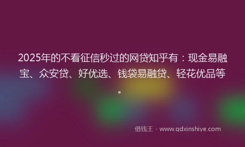2025年的不看征信秒过的网贷知乎有：现金易融宝、众安贷、好优选、钱袋易融贷、轻花优品等。