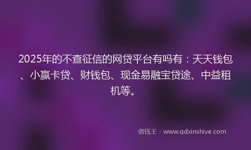 2025年的不查征信的网贷平台有吗有：天天钱包、小赢卡贷、财钱包、现金易融宝贷途、中益租机等。