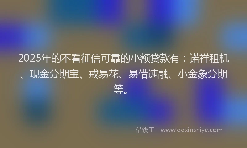 2025年的不看征信可靠的小额贷款有：诺祥租机、现金分期宝、戒易花、易借速融、小金象分期等。