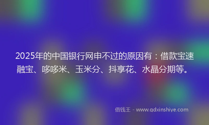 2025年的中国银行网申不过的原因有：借款宝速融宝、哆哆米、玉米分、抖享花、水晶分期等。