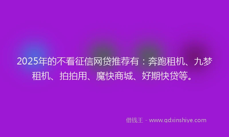 2025年的不看征信网贷推荐有：奔跑租机、九梦租机、拍拍用、魔快商城、好期快贷等。