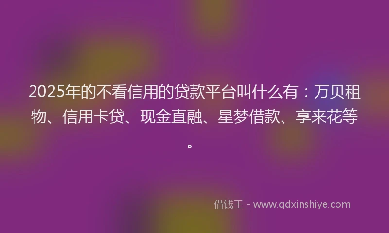 2025年的不看信用的贷款平台叫什么有：万贝租物、信用卡贷、现金直融、星梦借款、享来花等。