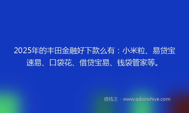 2025年的丰田金融好下款么有：小米粒、易贷宝速易、口袋花、借贷宝易、钱袋管家等。
