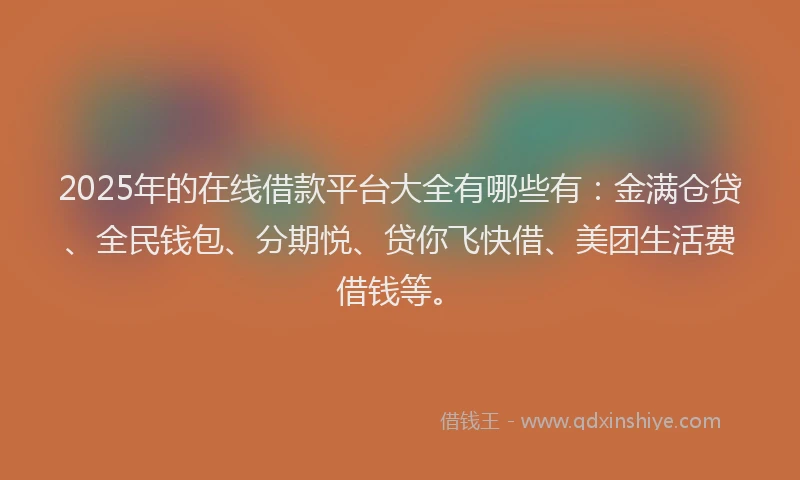 2025年的在线借款平台大全有哪些有：金满仓贷、全民钱包、分期悦、贷你飞快借、美团生活费借钱等。