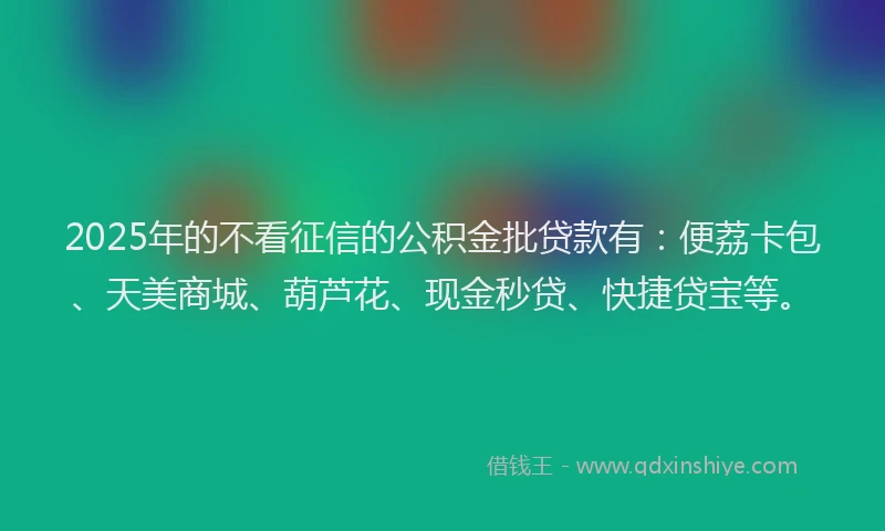 2025年的不看征信的公积金批贷款有：便荔卡包、天美商城、葫芦花、现金秒贷、快捷贷宝等。