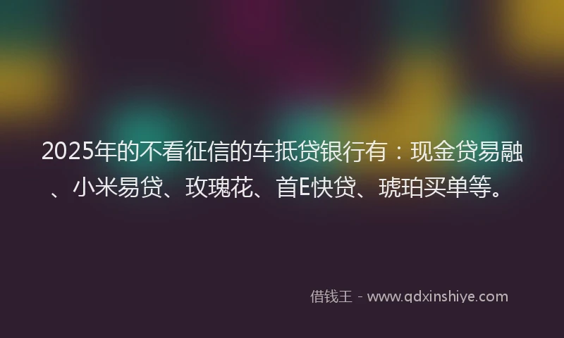 2025年的不看征信的车抵贷银行有：现金贷易融、小米易贷、玫瑰花、首E快贷、琥珀买单等。