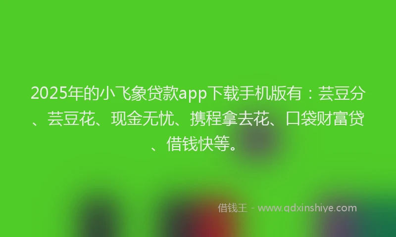 2025年的小飞象贷款app下载手机版有：芸豆分、芸豆花、现金无忧、携程拿去花、口袋财富贷、借钱快等。