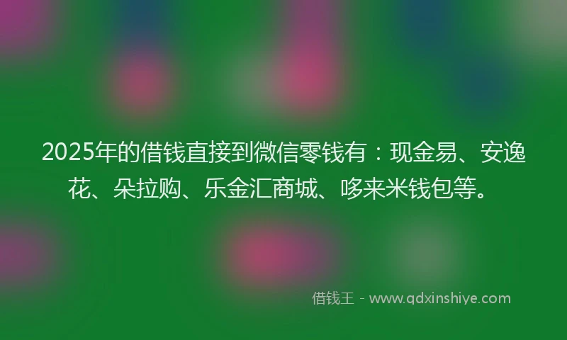 2025年的借钱直接到微信零钱有：现金易、安逸花、朵拉购、乐金汇商城、哆来米钱包等。